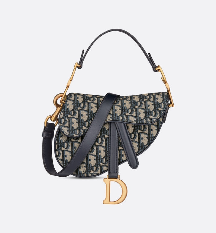 Mini Saddle Bag with Strap • Blue Dior Oblique Jacquard