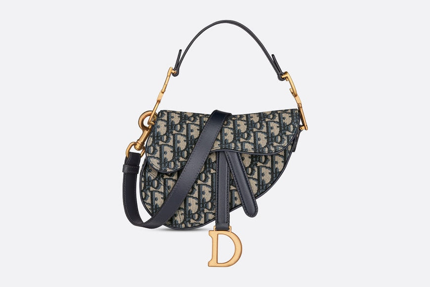 Mini Saddle Bag with Strap • Blue Dior Oblique Jacquard