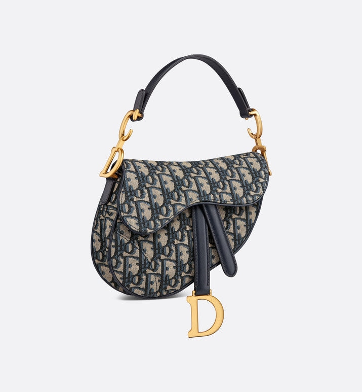 Mini Saddle Bag with Strap • Blue Dior Oblique Jacquard