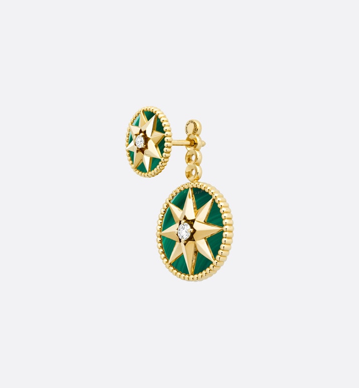 Rose Des Vents Earring • Yellow Gold, Diamonds and Malachite