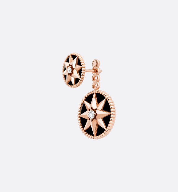 Rose Des Vents Earring • Pink Gold, Diamonds and Onyx
