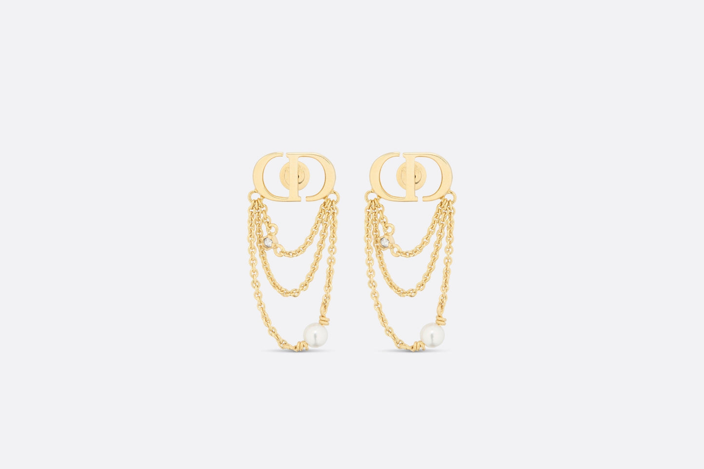 Petit CD Earrings • Gold-Finish Metal with White Resin Pearls and Silver-Tone Crystals