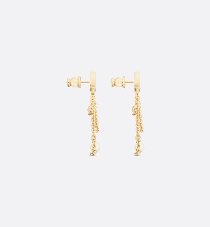 Petit CD Earrings • Gold-Finish Metal with White Resin Pearls and Silver-Tone Crystals