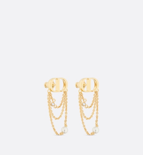 Petit CD Earrings • Gold-Finish Metal with White Resin Pearls and Silver-Tone Crystals