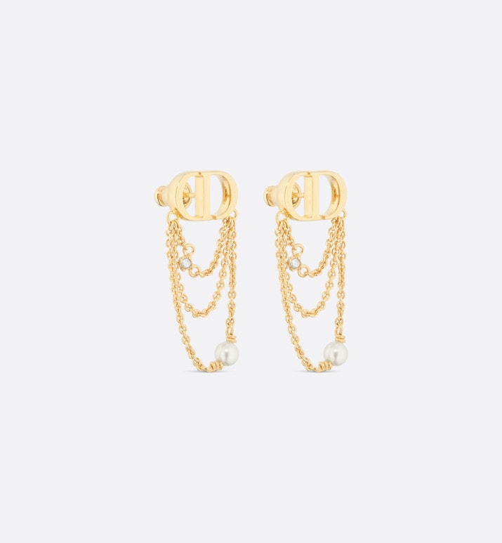 Petit CD Earrings • Gold-Finish Metal with White Resin Pearls and Silver-Tone Crystals