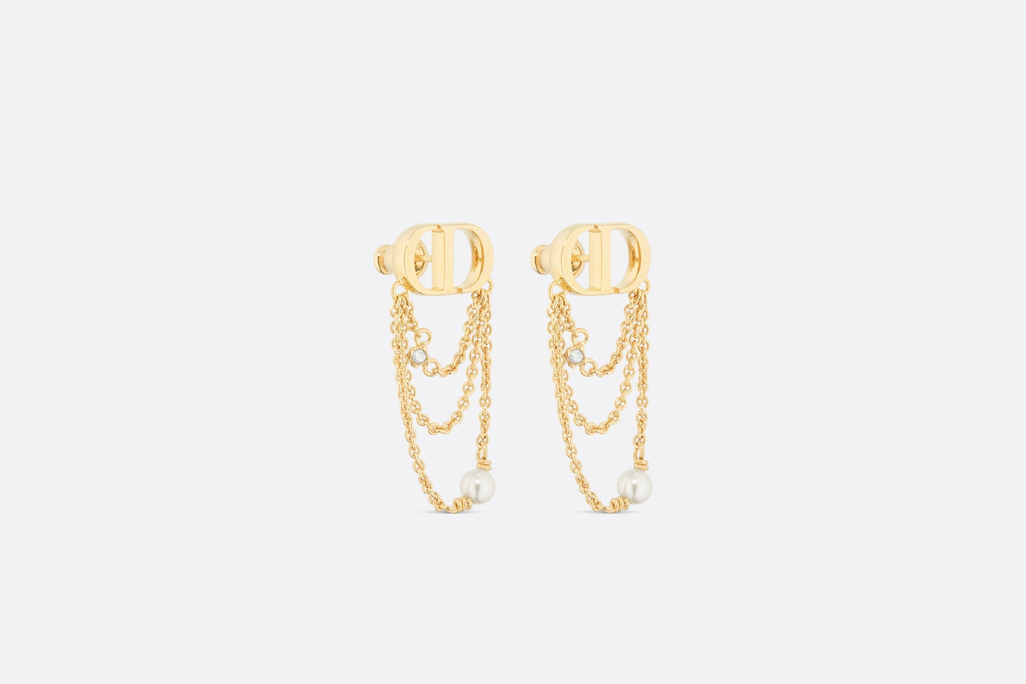 Petit CD Earrings • Gold-Finish Metal with White Resin Pearls and Silver-Tone Crystals