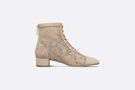 Naughtily-D Ankle Boot • Transparent Mesh and Sand-Colored Suede Embroidered with Dior Roses Motif