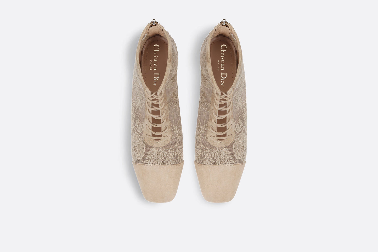 Naughtily-D Ankle Boot • Transparent Mesh and Sand-Colored Suede Embroidered with Dior Roses Motif