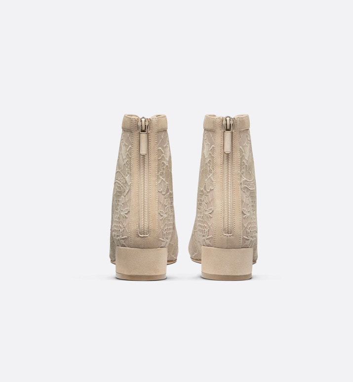 Naughtily-D Ankle Boot • Transparent Mesh and Sand-Colored Suede Embroidered with Dior Roses Motif