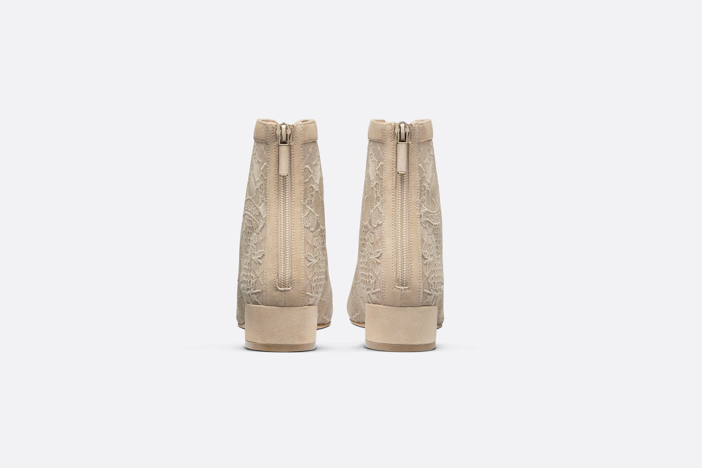 Naughtily-D Ankle Boot • Transparent Mesh and Sand-Colored Suede Embroidered with Dior Roses Motif