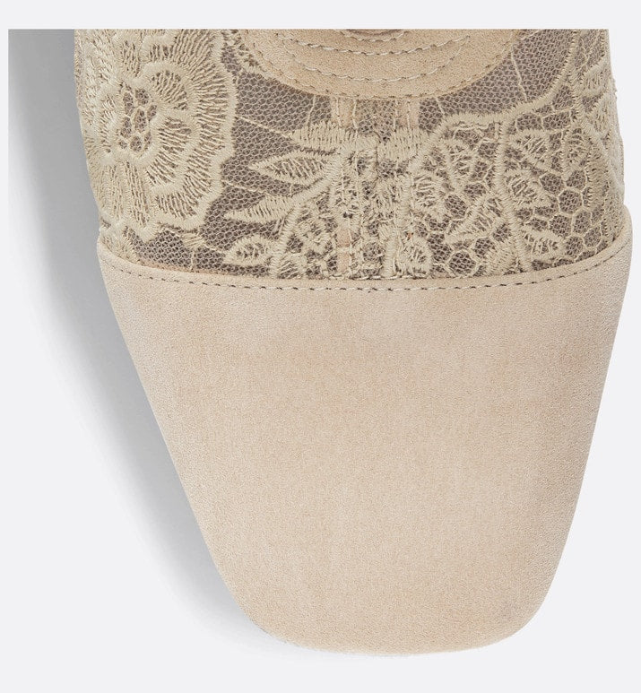 Naughtily-D Ankle Boot • Transparent Mesh and Sand-Colored Suede Embroidered with Dior Roses Motif