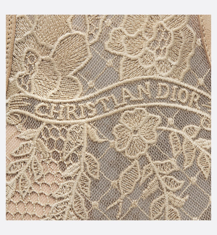 Naughtily-D Ankle Boot • Transparent Mesh and Sand-Colored Suede Embroidered with Dior Roses Motif