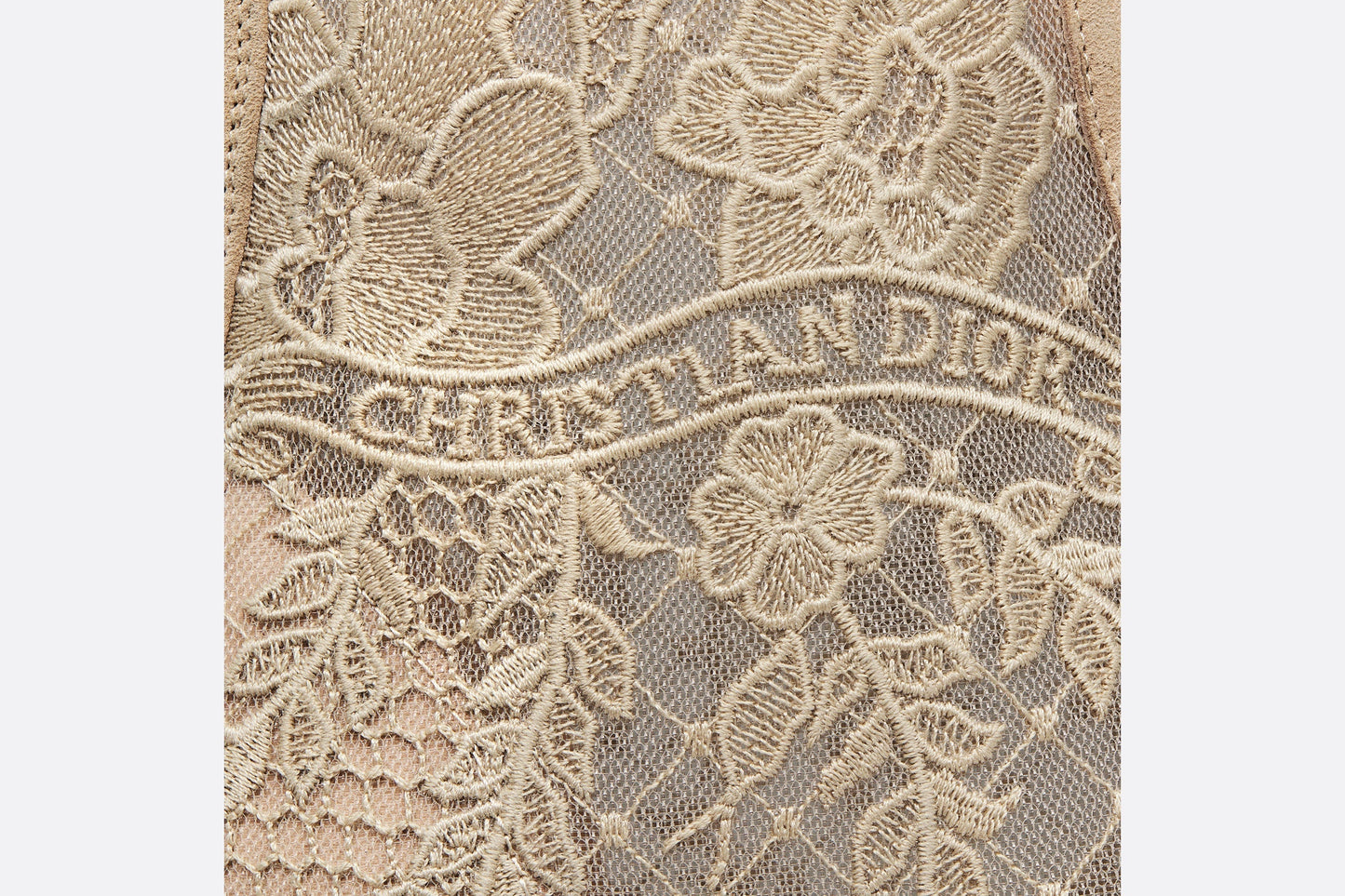 Naughtily-D Ankle Boot • Transparent Mesh and Sand-Colored Suede Embroidered with Dior Roses Motif