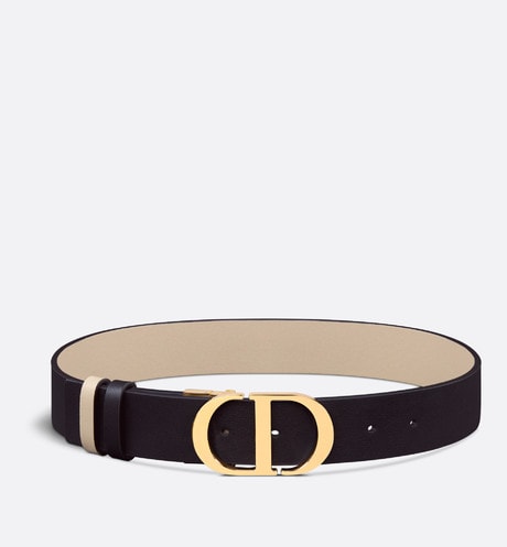 30 Montaigne Reversible Belt • Black and Powder Beige Smooth Calfskin, 35 MM