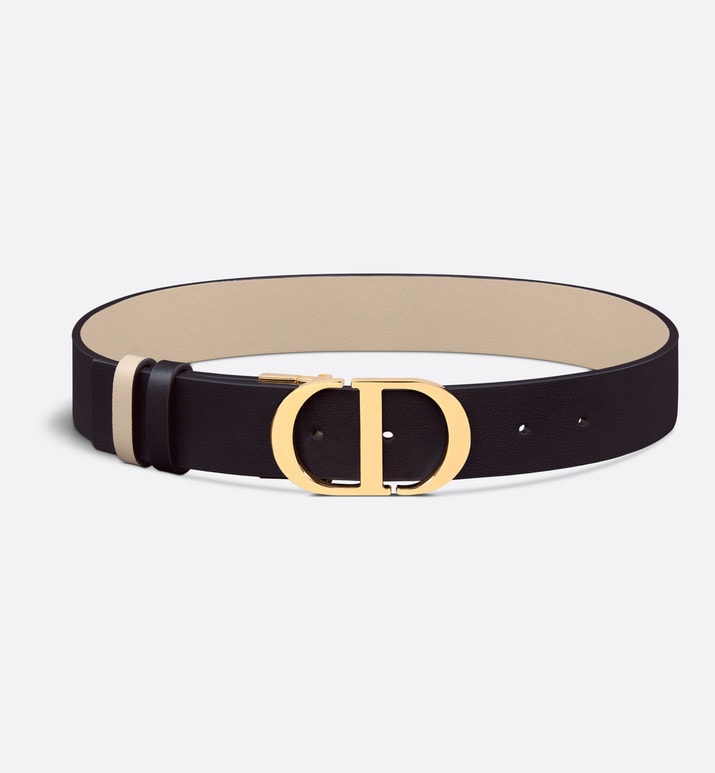 30 Montaigne Reversible Belt • Black and Powder Beige Smooth Calfskin, 35 MM