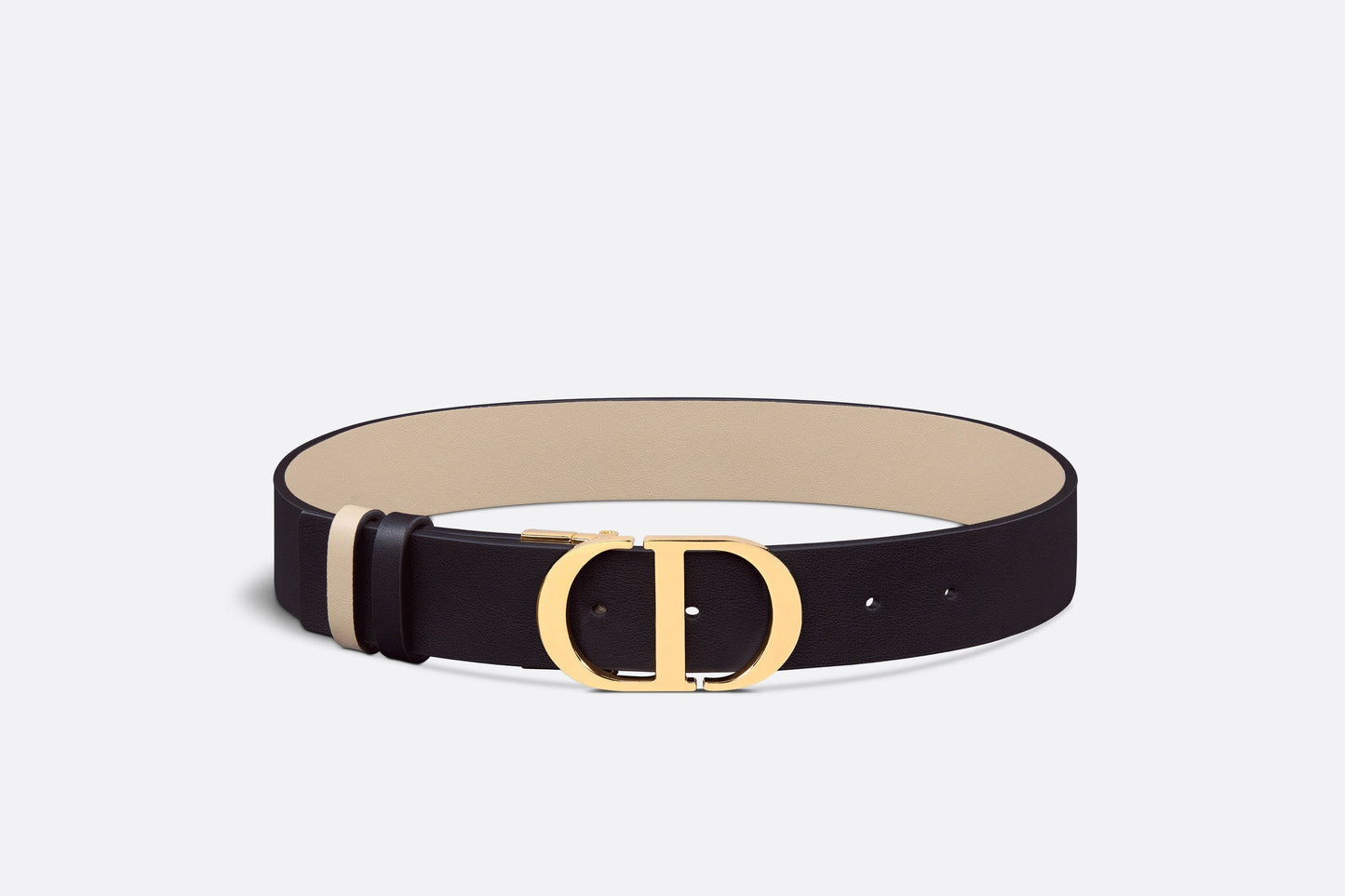 30 Montaigne Reversible Belt • Black and Powder Beige Smooth Calfskin, 35 MM