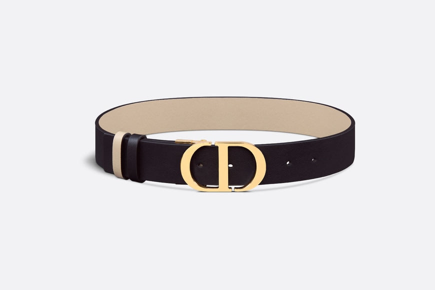 30 Montaigne Reversible Belt • Black and Powder Beige Smooth Calfskin, 35 MM