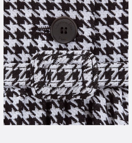 Regular-Fit Mid-Length Dress with Puff Sleeves • Black and White Houndstooth Wool