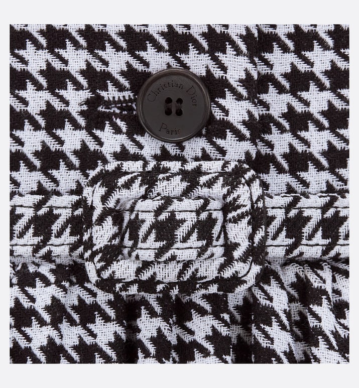 Regular-Fit Mid-Length Dress with Puff Sleeves • Black and White Houndstooth Wool