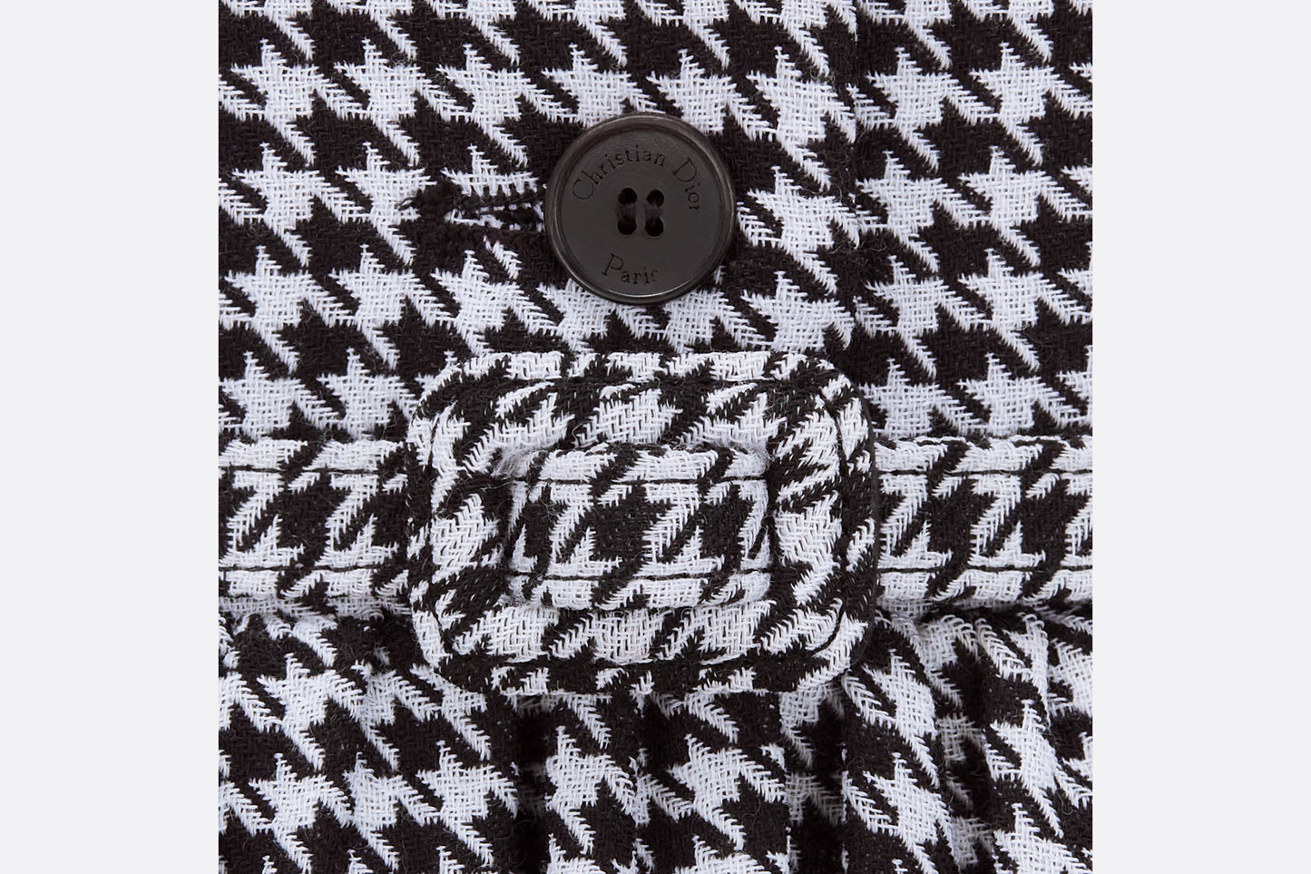 Regular-Fit Mid-Length Dress with Puff Sleeves • Black and White Houndstooth Wool