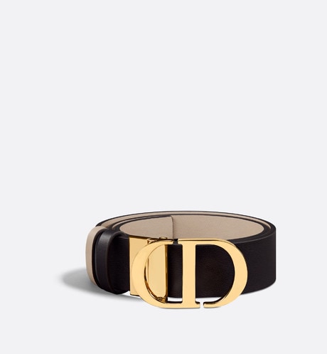 30 Montaigne Reversible Belt • Black and Powder Beige Smooth Calfskin, 35 MM