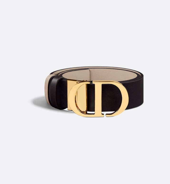 30 Montaigne Reversible Belt • Black and Powder Beige Smooth Calfskin, 35 MM
