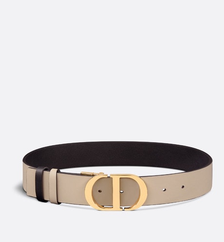 30 Montaigne Reversible Belt • Black and Powder Beige Smooth Calfskin, 35 MM