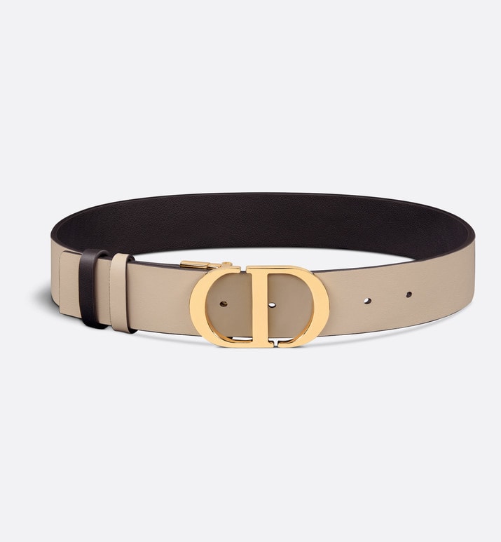 30 Montaigne Reversible Belt • Black and Powder Beige Smooth Calfskin, 35 MM