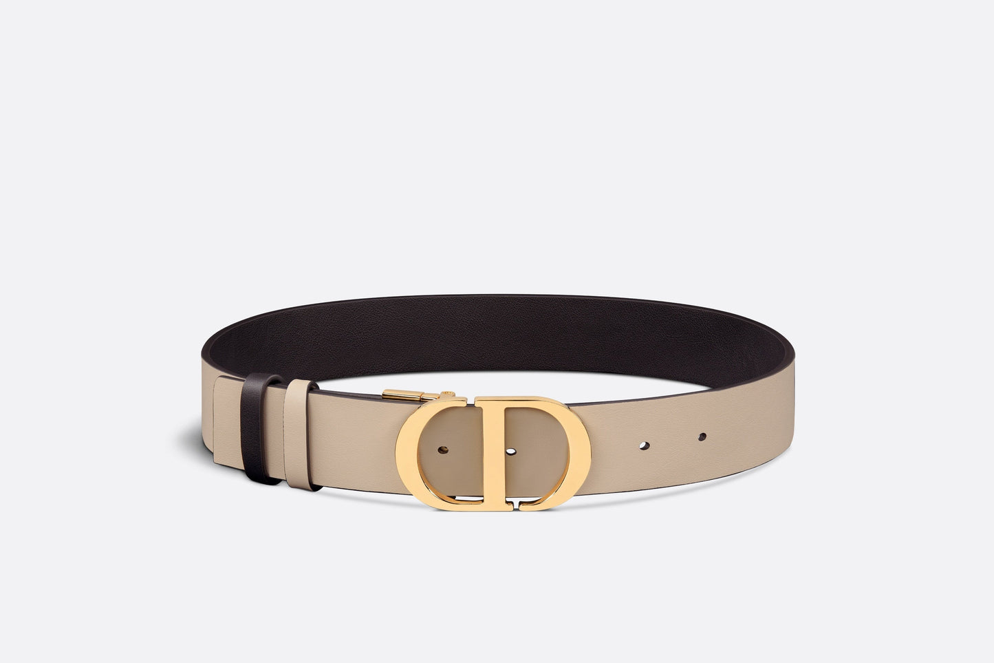 30 Montaigne Reversible Belt • Black and Powder Beige Smooth Calfskin, 35 MM