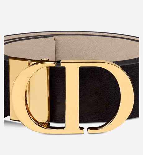 30 Montaigne Reversible Belt • Black and Powder Beige Smooth Calfskin, 35 MM