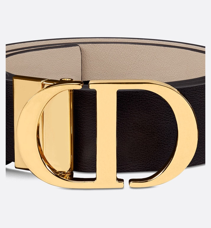 30 Montaigne Reversible Belt • Black and Powder Beige Smooth Calfskin, 35 MM