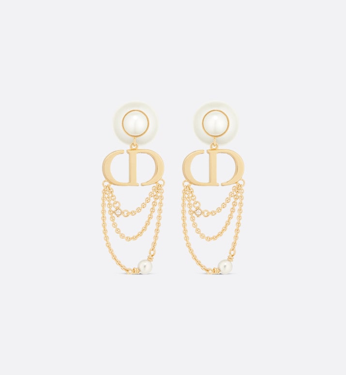 Dior Tribales Earrings • Gold-Finish Metal with White Resin Pearls and Silver-Tone Crystals