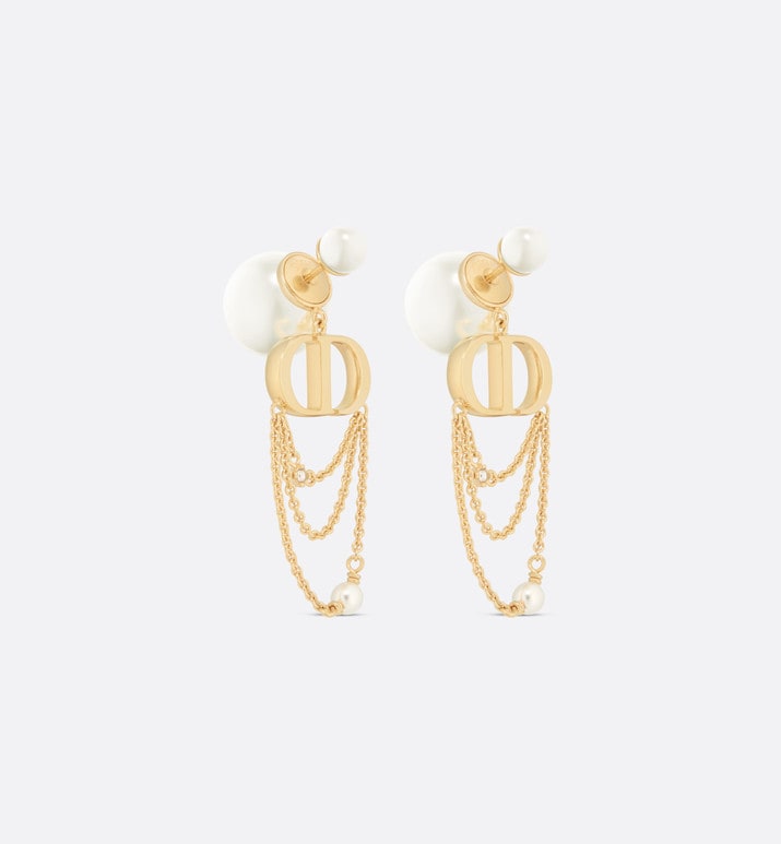 Dior Tribales Earrings • Gold-Finish Metal with White Resin Pearls and Silver-Tone Crystals