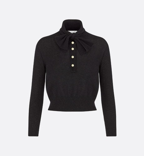 Tied Collar Sweater • Black Cashmere Knit