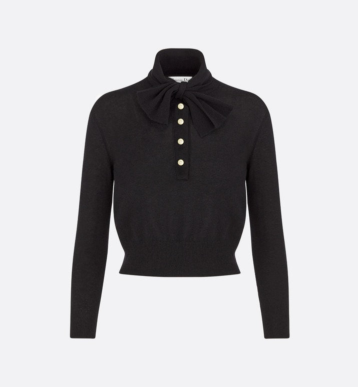 Tied Collar Sweater • Black Cashmere Knit