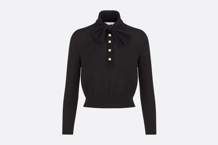 Tied Collar Sweater • Black Cashmere Knit