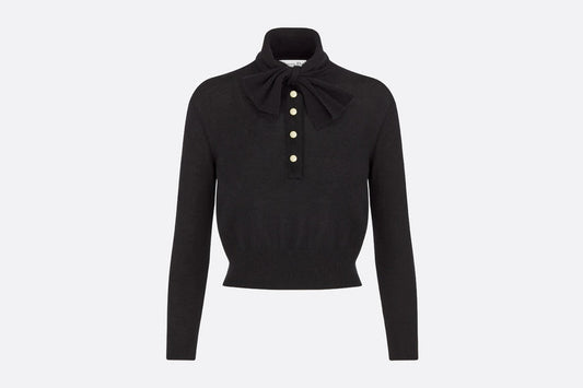 Tied Collar Sweater • Black Cashmere Knit