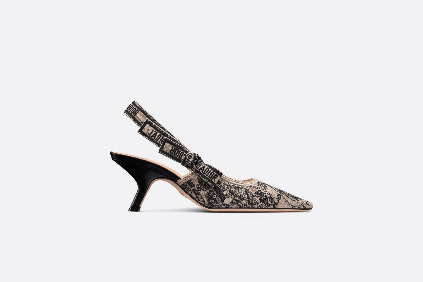 J'Adior Slingback Pump • Beige and Black Cotton Embroidered with Plan de Paris Motif