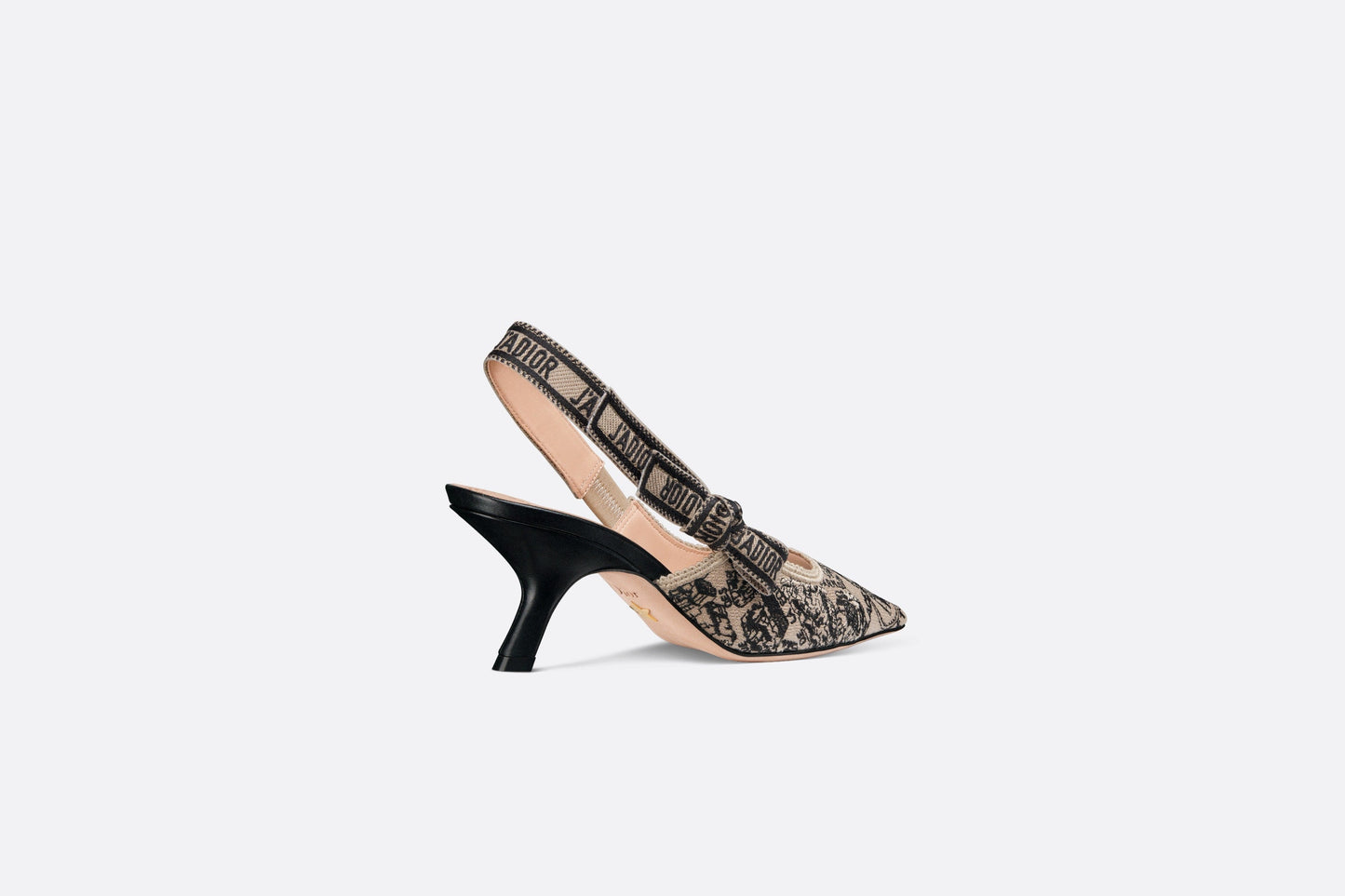 J'Adior Slingback Pump • Beige and Black Cotton Embroidered with Plan de Paris Motif
