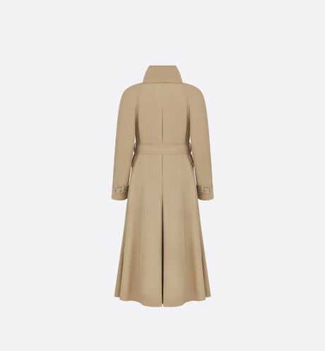 Belted Trench Coat with Criss Cross Collar • Beige Cotton Gabardine