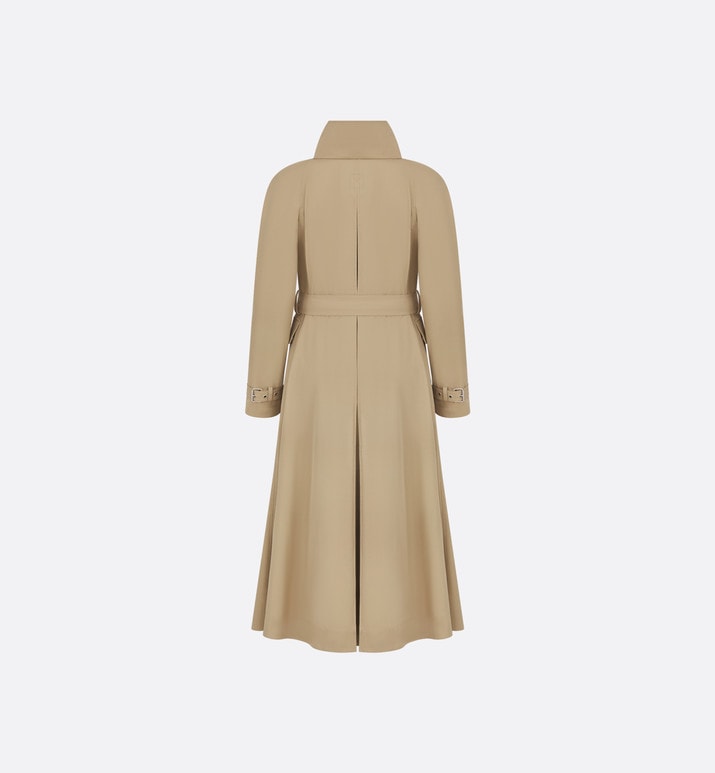 Belted Trench Coat with Criss Cross Collar • Beige Cotton Gabardine