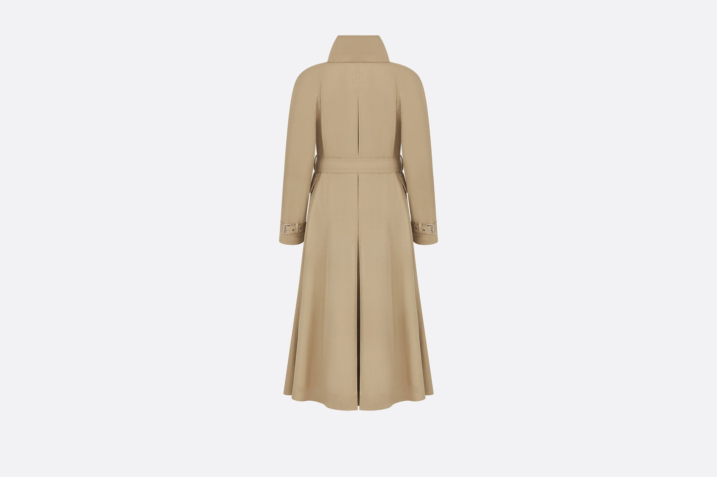 Belted Trench Coat with Criss Cross Collar • Beige Cotton Gabardine
