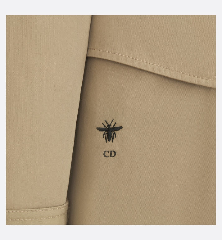 Belted Trench Coat with Criss Cross Collar • Beige Cotton Gabardine