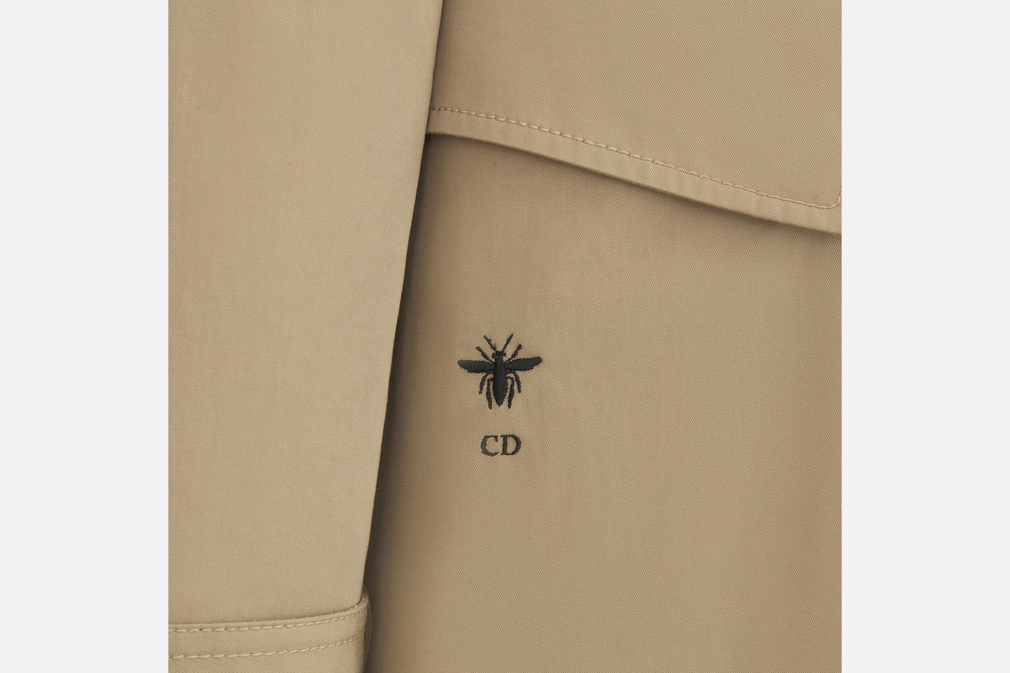 Belted Trench Coat with Criss Cross Collar • Beige Cotton Gabardine