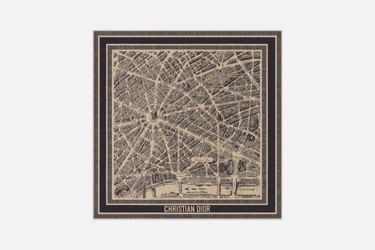 Plan de Paris 90 Square Scarf • Beige and Black Silk Twill