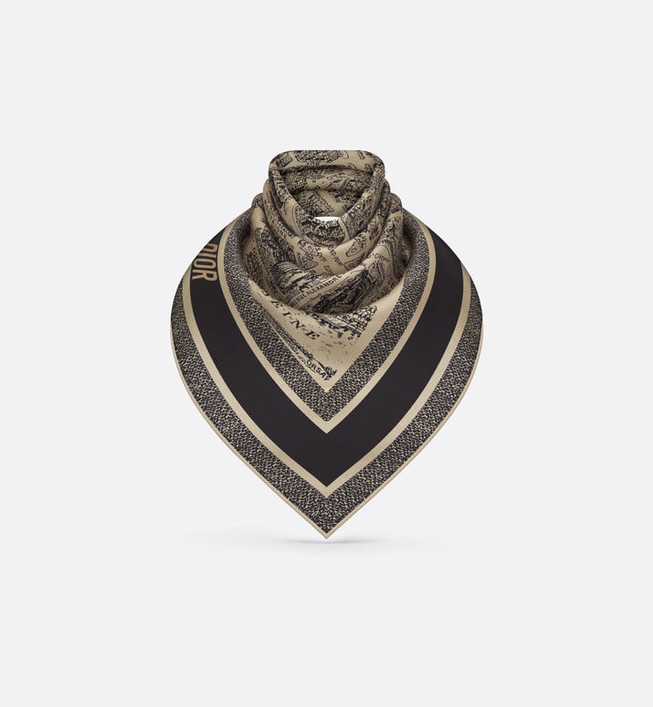Plan de Paris 90 Square Scarf • Beige and Black Silk Twill
