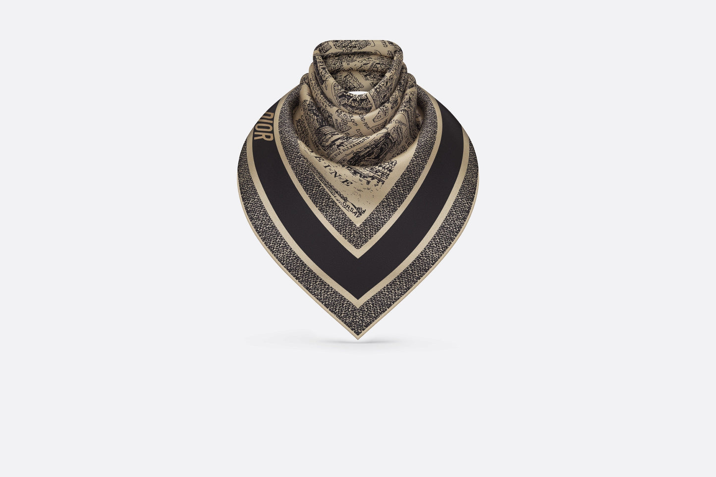 Plan de Paris 90 Square Scarf • Beige and Black Silk Twill