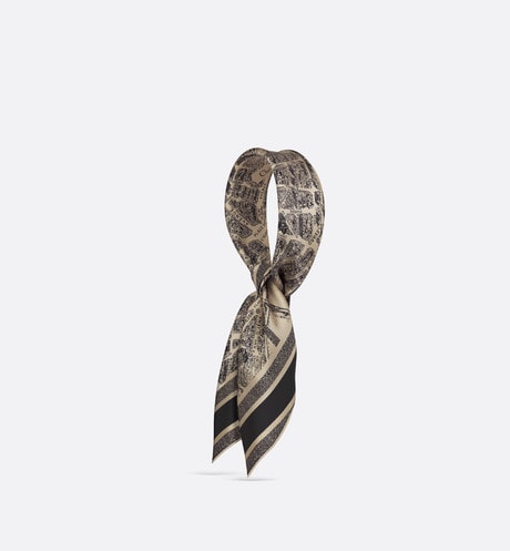 Plan de Paris 90 Square Scarf • Beige and Black Silk Twill