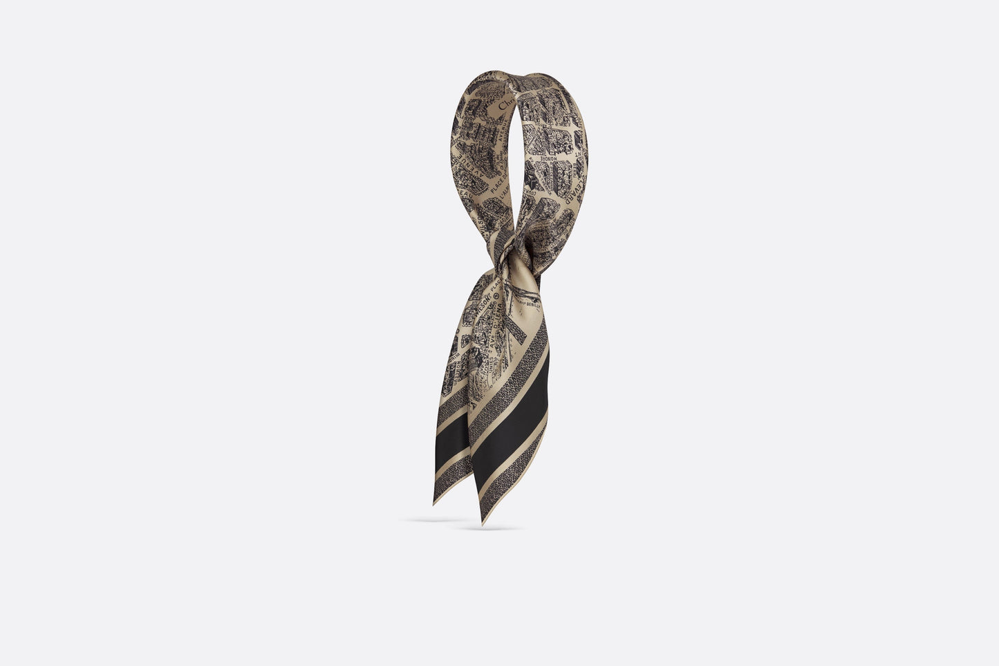 Plan de Paris 90 Square Scarf • Beige and Black Silk Twill