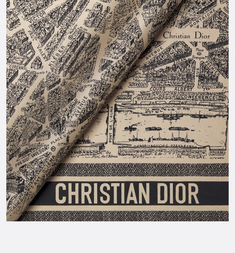 Plan de Paris 90 Square Scarf • Beige and Black Silk Twill